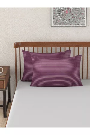 Fabindia Nile Purple & Beige 2 Pcs Striped Cotton Rectangular Pillow Covers