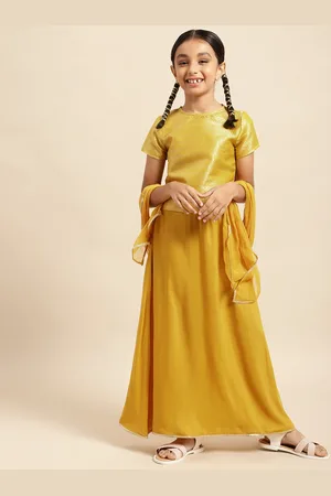 House of Pataudi Girls Mustard Yellow Ready to Wear Lehenga & Blouse With Dupatta Set