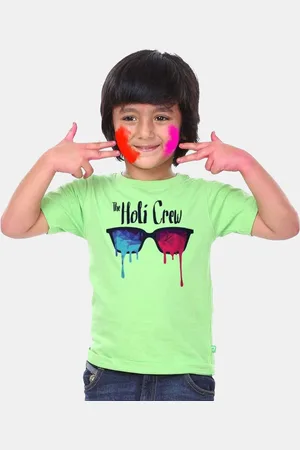 BONKIDS Boys Green Holi Round Neck T-shirt