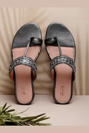 PANAHI Women Black Party Open Toe Flats