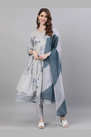Ishin Women Floral Printed Panelled Gotta Patti Pure Cotton Kurta With Trousers & Dupatta