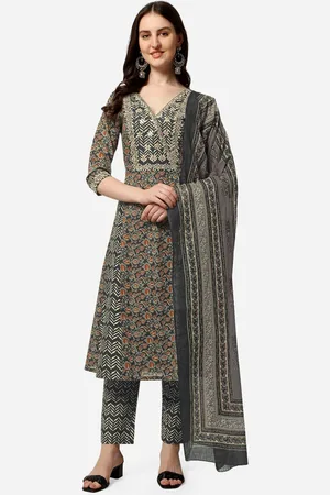 Mirchi Fashion Women Black Ethnic Motifs Printed Gotta Patti Kurti with Trousers & With Dupatta