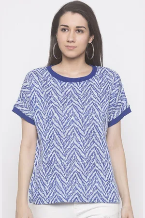 Globus Women White And Blue Embroidered Top