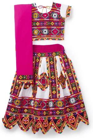 Banjara Girls Embroidered Ready to Wear Cotton Lehenga & Blouse With Dupatta