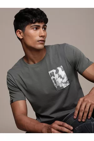 FORCE IX Men Pure Cotton T-shirt with Camouflage Applique