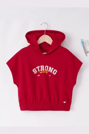 Ed-a-Mamma Girls Red Typography Printed Extended Sleeves T-shirt