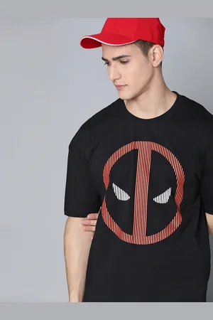 Kook N Keech Men Black Pure Cotton Deadpool Print Oversize T-shirt