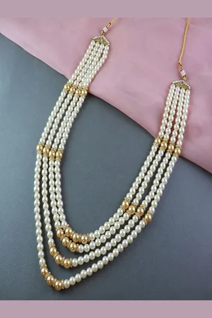 I Jewels Men Gold-Toned & White Gold-Plated Dulha Moti Necklace