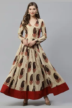 Divena World Women Paisley Printed Long Sleeve Cotton Anarkali Kurta