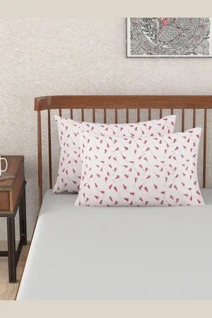 Fabindia Ameera White & Maroon 2 Pcs Floral Printed Cotton Rectangular Pillow Covers