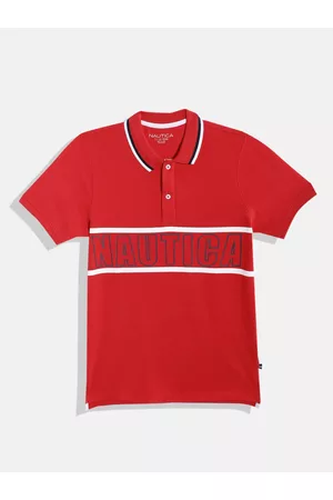 Nautica Boys Pure Cotton Brand Logo Printed Polo Collar T-shirt