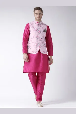 Hangup Men Mandarin Collar Kurta with Churidar & Nehru Jacket