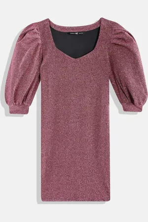 DressBerry Girls Dusty Pink Solid Knee Length Bodycon Dress