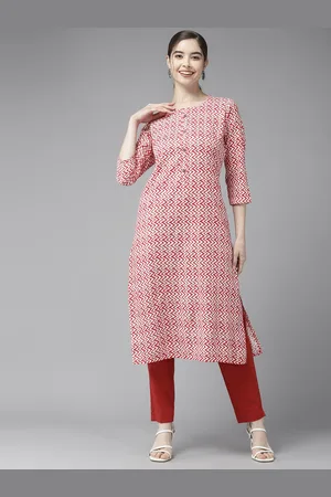 Aarika Women Red & White Chevron Printed Cotton Kurta