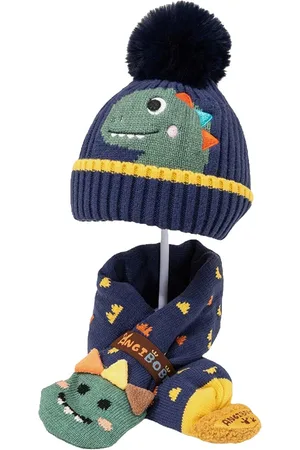 Little Surprise Box LLP Kids Knitted Winter Patterned Wool Mufflers With Cap