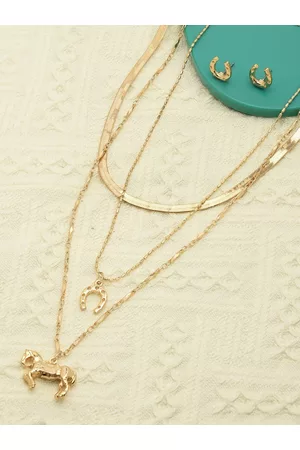 Ami Women Gold-Plated Layered Necklace and Earrings