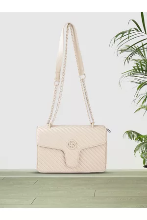 Lino Perros Women Off White Printed PU Structured Quilted Sling Bag