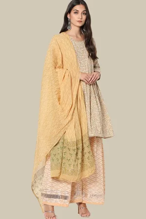 Chhabra 555 Floral Printed Pleated Gotta Patti Kurta with Sharara & Dupatta