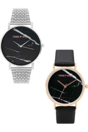 Joker & Witch Silver-Toned & Black Jack & Kate Couple Watch Set-JWCW137