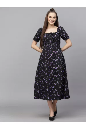 Aayu Floral Crepe A-Line Midi Dress