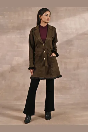 Lakshita Women Suede Regular Fit Belted Trench Coat