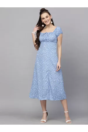 Aayu Floral Printed Square Neck A-Line Midi Dress