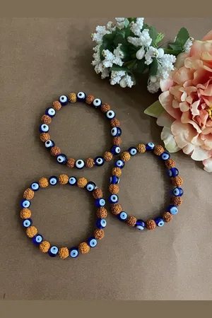 Digital Dress Room Men Set Of 3 Brown & White Evil Eye Beaded Rakhi