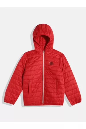Ralph Lauren Girls Red Solid Hooded Puffer Jacket