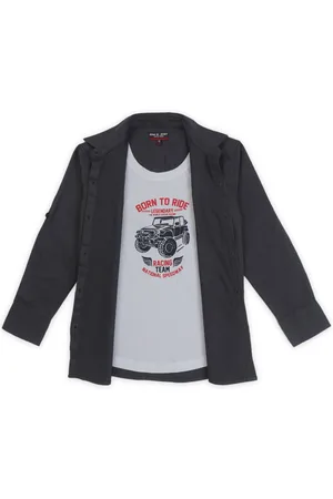 Gini and Jony Boys Spread Collar Cotton Casual Shirt With Graphic Print T-Shirt