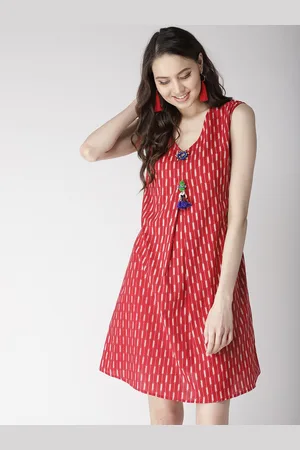 Antheaa Women Red & White Printed A-Line Dress