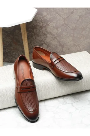 MUTAQINOTI Men Brown Patent Leather Loafers