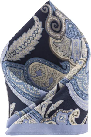 The Tie Hub Men Blue Printed Silk Pocket Square