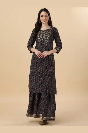 GUFRINA Bandhani Printed Gotta Patti Work Straight Kurti With Sharara