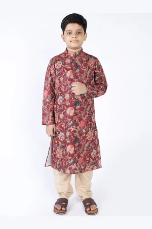 TABARD Boys Mandarin Collar Floral Printed Pure Cotton Kurta