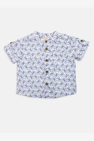 chicco Boys Relaxed Printed Band Collar Casual Cotton Shirt