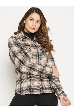 Bitterlime Women Relaxed Tartan Checked Casual Cotton Shirt