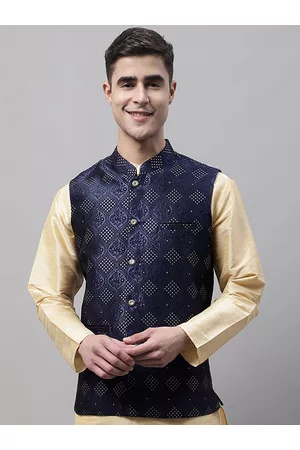 Jompers Men Woven Design Mandarin Collar Nehru Jackets