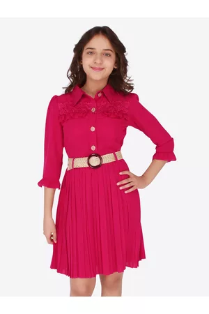 CUTECUMBER Girls Fuchsia Georgette Fit & Flare Dress