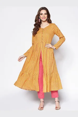 Sera Floral Printed Round Neck Pure Cotton Anarkali Kurta
