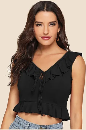 Hinayat Fashion Ruffle Tie-Up Neck Crop Top