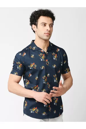 HERE&NOW Men Premium Slim Fit Floral Printed Casual Pure Cotton Shirt