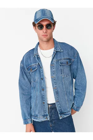 Trendyol Men Blue Washed Denim Pure Cotton Jacket