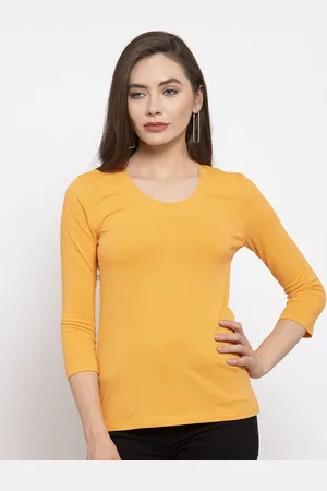DOOR74 Scoop Neck Three-Quarter Sleeves Cotton T-shirt