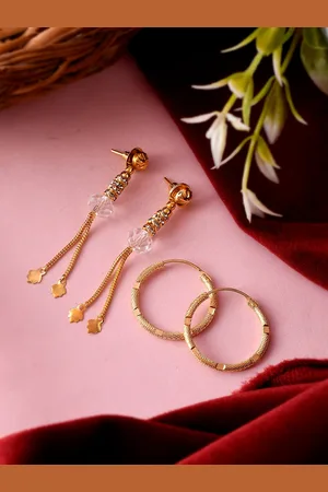 Silvermerc Designs Set Of 2 Gold-Plated Contemporary Drop and Hoop Earrings