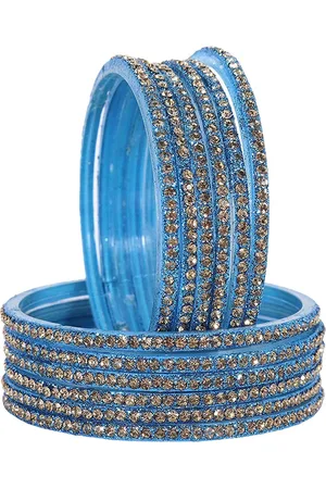 NMII Women Set of 12 Zircon Gemstone Studded Glossy Finished Glass Bangles