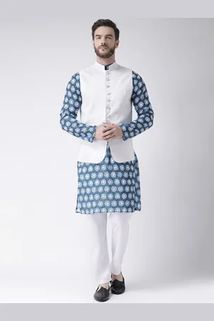 Hangup Men Abstract Printed Kurta with Pyjamas & Nehru Jacket