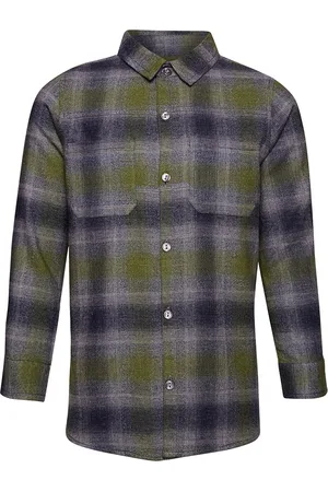 Oxolloxo Boys Green & Grey Regular Fit Checked Casual Shirt