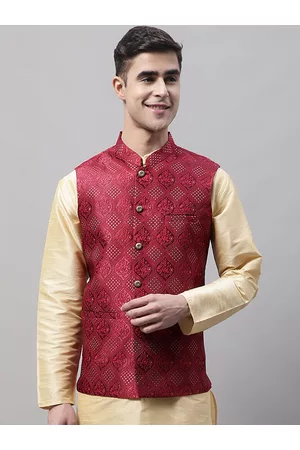 Jompers Men Woven Design Mandarin Collar Nehru Jacket