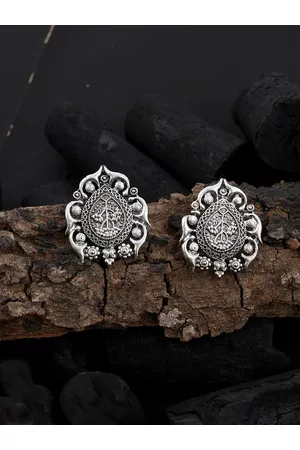 Silvermerc Designs Silver-Plated Temple Oxidised Drop Earrings