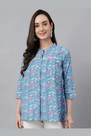 Janasya Women Botanical Printed Cotton Top
